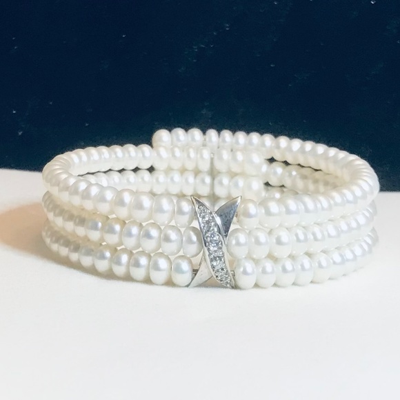 Perlaviva Freshwater Pearl 3-Row Coil X Bracelet - Picture 3 of 8